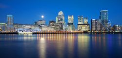 Full moon over London skyscrapers