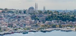 Top view from Galata Tower in Istanbul Top view from Galata Tower in Istanbul. Panorama of Istanbul on a cloudy day.